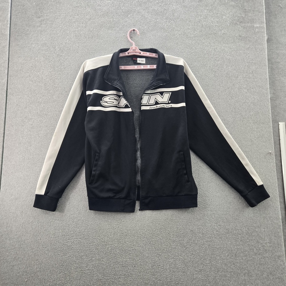 Skin Industries‎ Men Sweatshirt XL Black Y2K Colorblock Logo Text Zipper READ